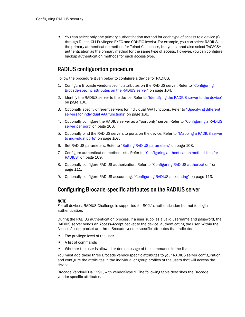 Radius configuration procedure | Brocade TurboIron 24X Series Configuration Guide User Manual | Page 138 / 1116