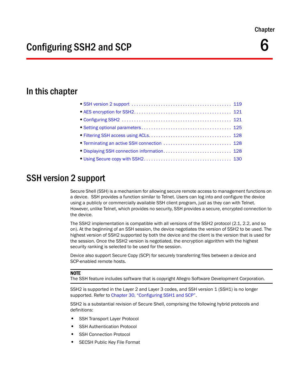 Configuring ssh2 and scp, Ssh version 2 support, Chapter 6 | Brocade TurboIron 24X Series Configuration Guide User Manual | Page 153 / 1116