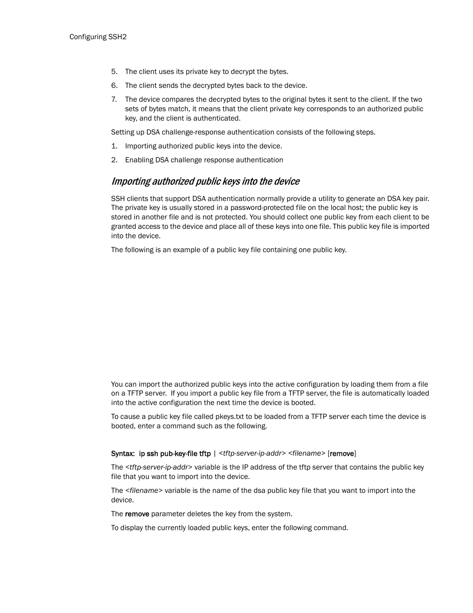 Importing authorized public keys into the device | Brocade TurboIron 24X Series Configuration Guide User Manual | Page 158 / 1116