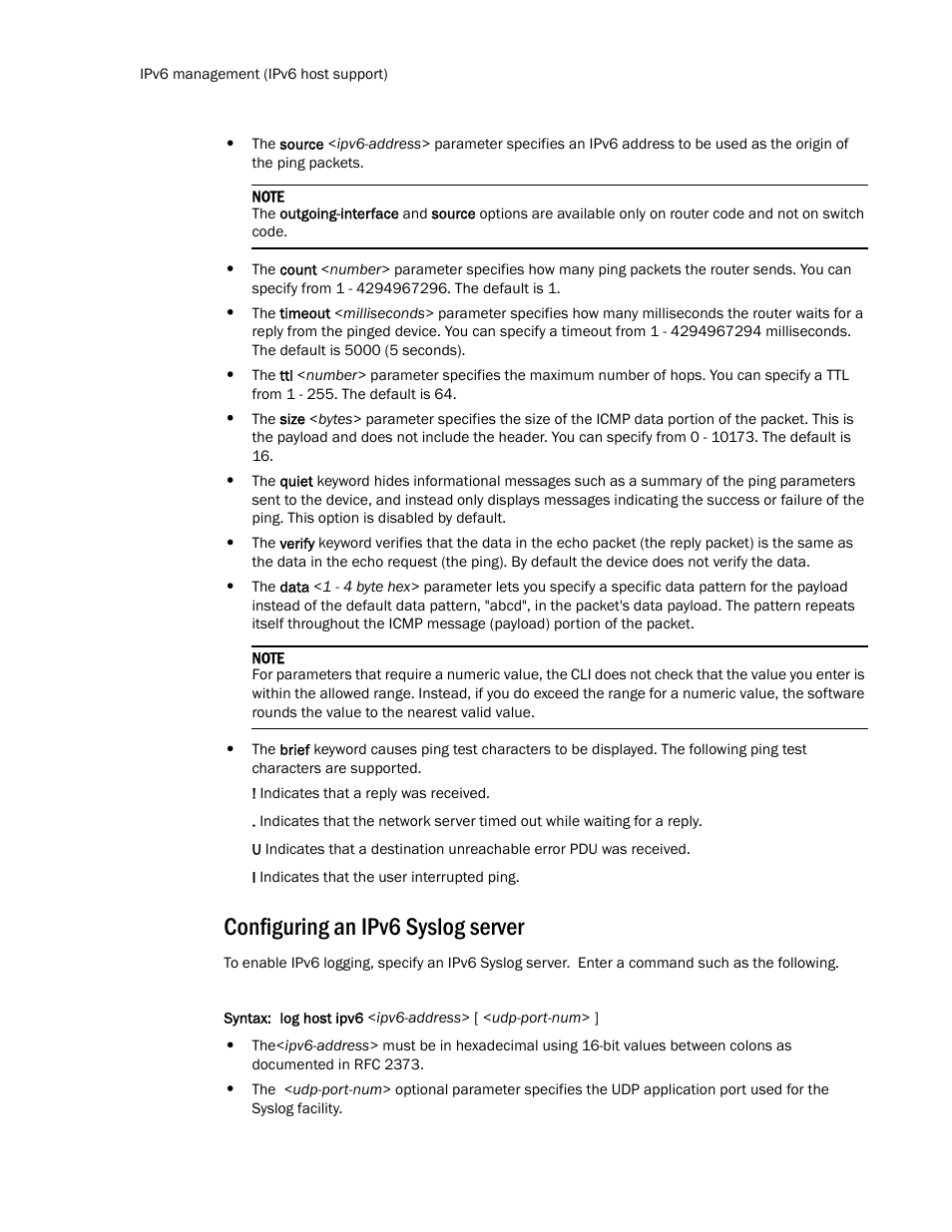 Configuring an ipv6 syslog server | Brocade TurboIron 24X Series Configuration Guide User Manual | Page 182 / 1116