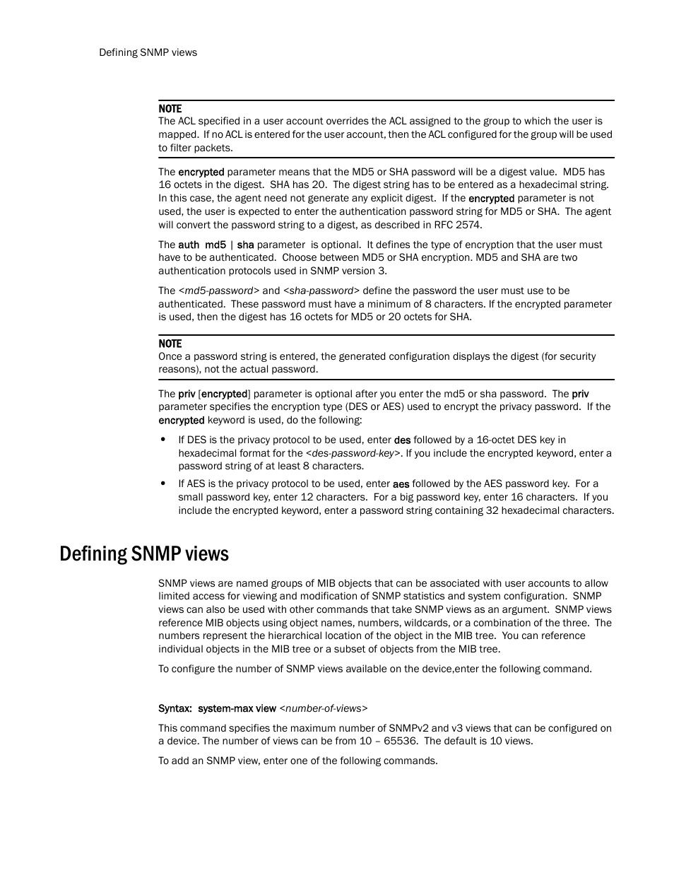 Defining snmp views | Brocade TurboIron 24X Series Configuration Guide User Manual | Page 204 / 1116