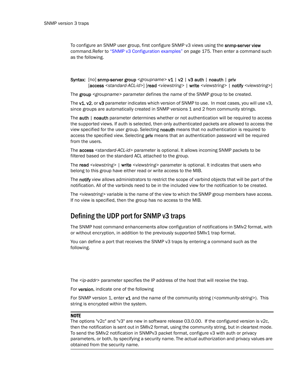 Defining the udp port for snmp v3 traps | Brocade TurboIron 24X Series Configuration Guide User Manual | Page 206 / 1116