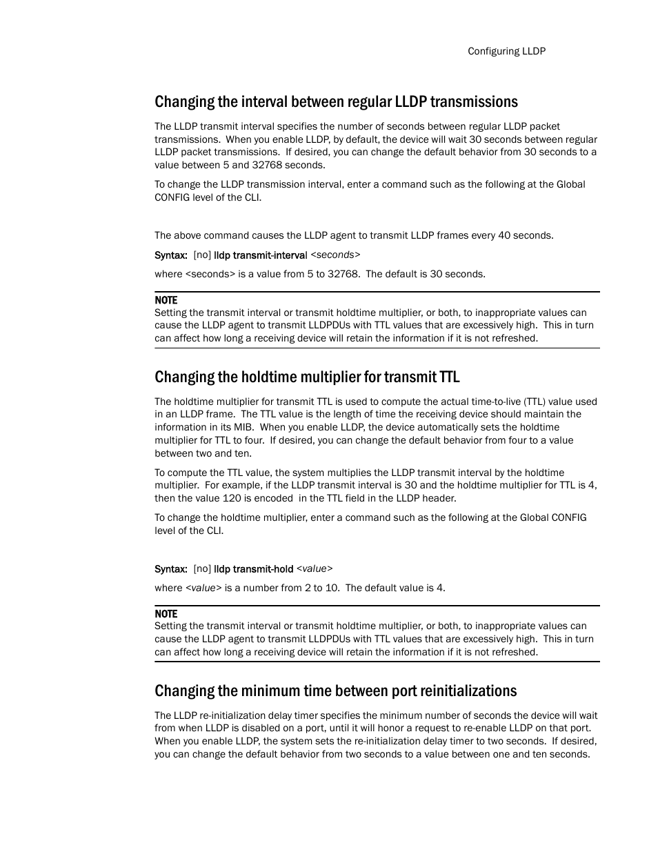 Changing the holdtime multiplier for transmit ttl | Brocade TurboIron 24X Series Configuration Guide User Manual | Page 233 / 1116