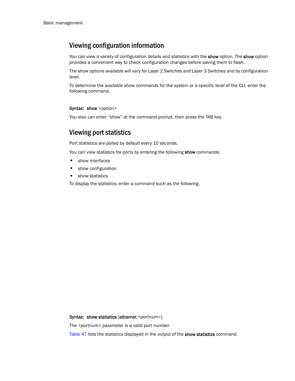 Viewing configuration information, Viewing port statistics | Brocade TurboIron 24X Series Configuration Guide User Manual | Page 266 / 1116