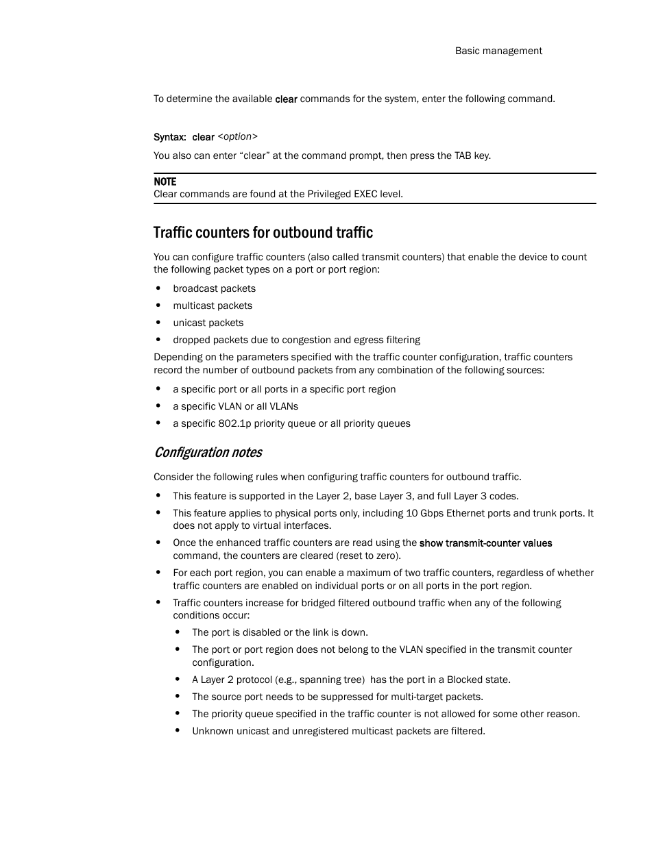 Traffic counters for outbound traffic | Brocade TurboIron 24X Series Configuration Guide User Manual | Page 269 / 1116