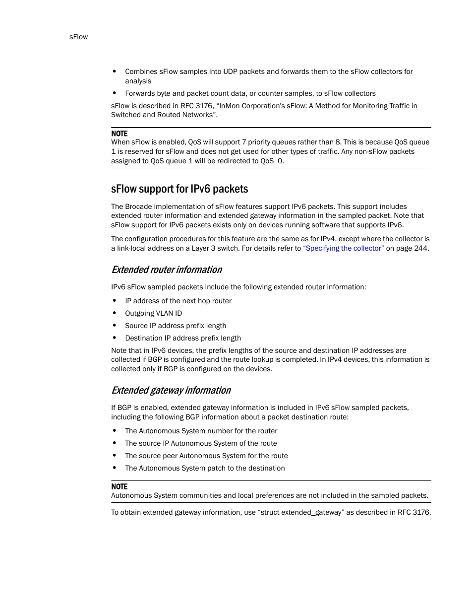 Sflow support for ipv6 packets, Extended router information, Extended gateway information | Brocade TurboIron 24X Series Configuration Guide User Manual | Page 276 / 1116