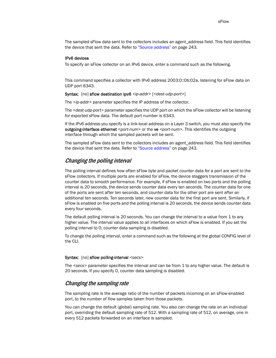 Changing the polling interval, Changing the sampling rate | Brocade TurboIron 24X Series Configuration Guide User Manual | Page 279 / 1116