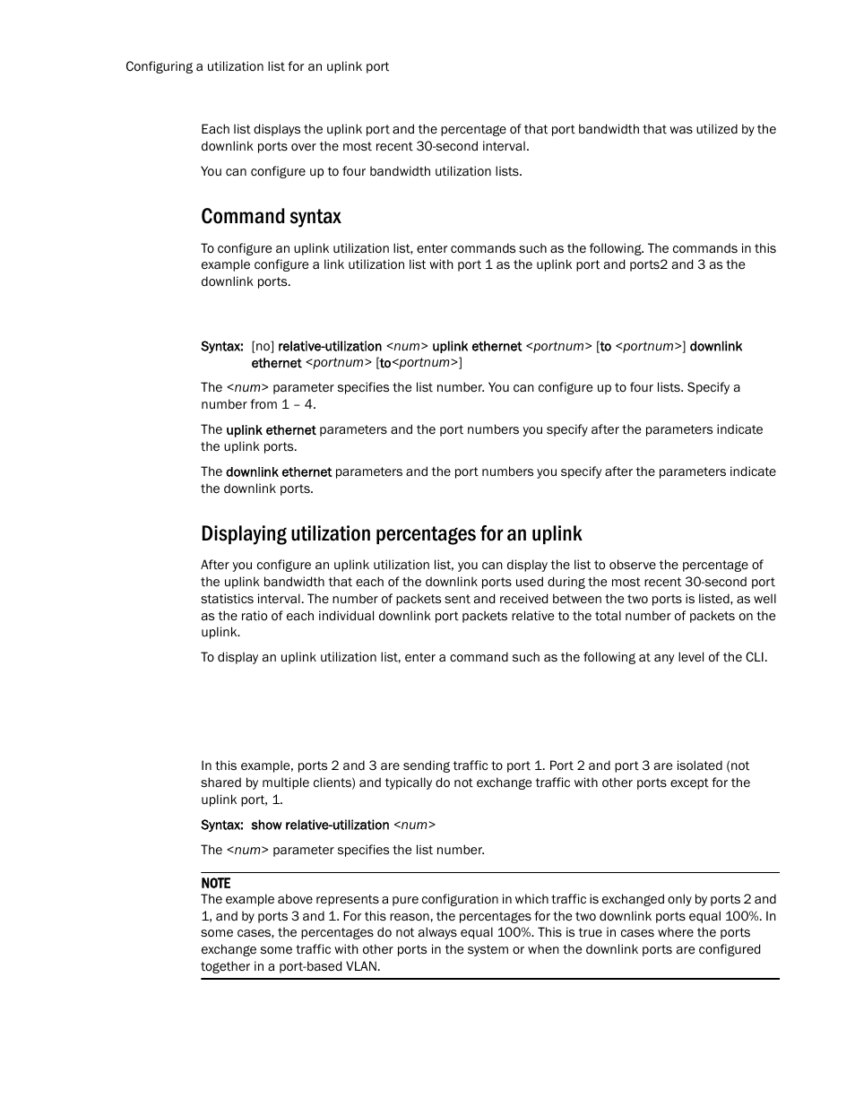 Command syntax, Displaying utilization percentages for an uplink | Brocade TurboIron 24X Series Configuration Guide User Manual | Page 286 / 1116