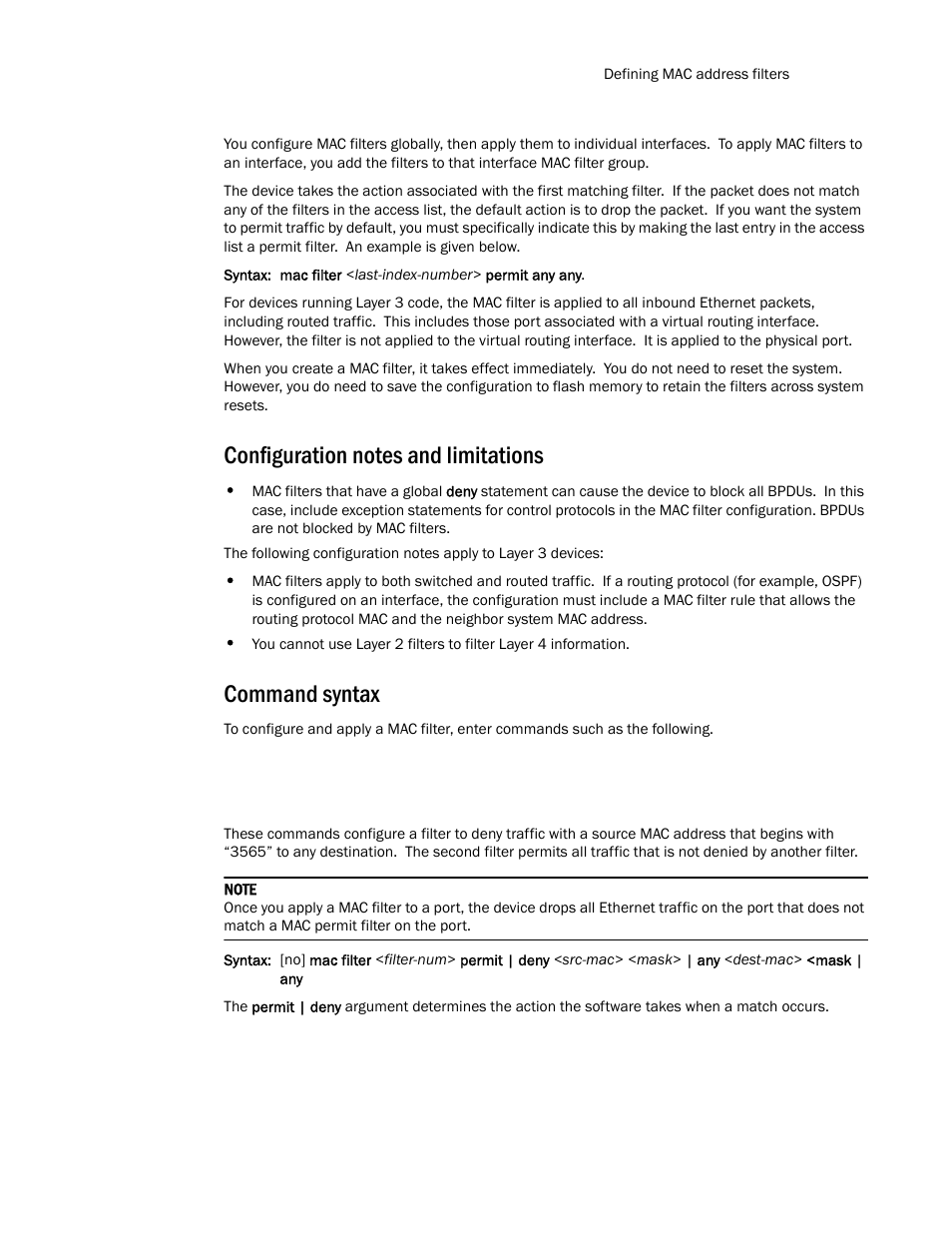 Configuration notes and limitations, Command syntax | Brocade TurboIron 24X Series Configuration Guide User Manual | Page 295 / 1116