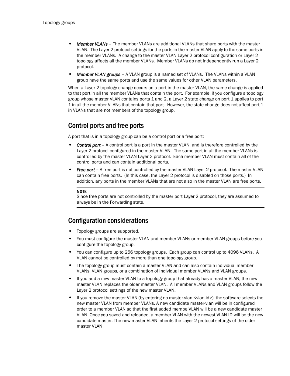 Control ports and free ports, Configuration considerations | Brocade TurboIron 24X Series Configuration Guide User Manual | Page 308 / 1116