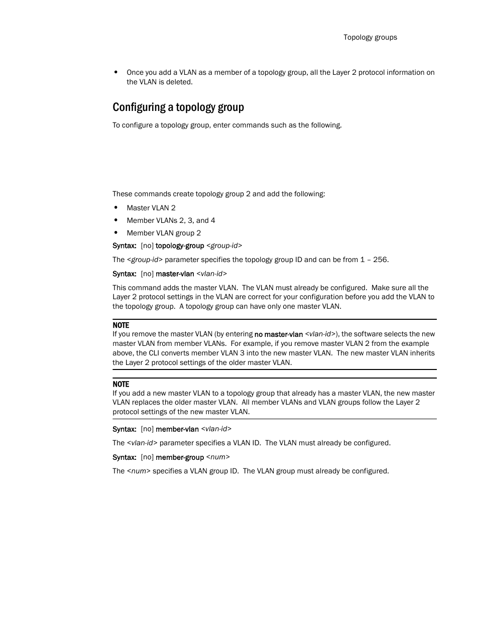 Configuring a topology group | Brocade TurboIron 24X Series Configuration Guide User Manual | Page 309 / 1116