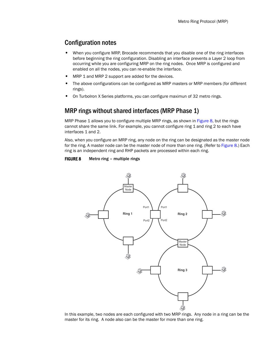 Configuration notes, Mrp rings without shared interfaces (mrp phase 1), Mrp rings without | Shared interfaces (mrp phase 1) | Brocade TurboIron 24X Series Configuration Guide User Manual | Page 313 / 1116