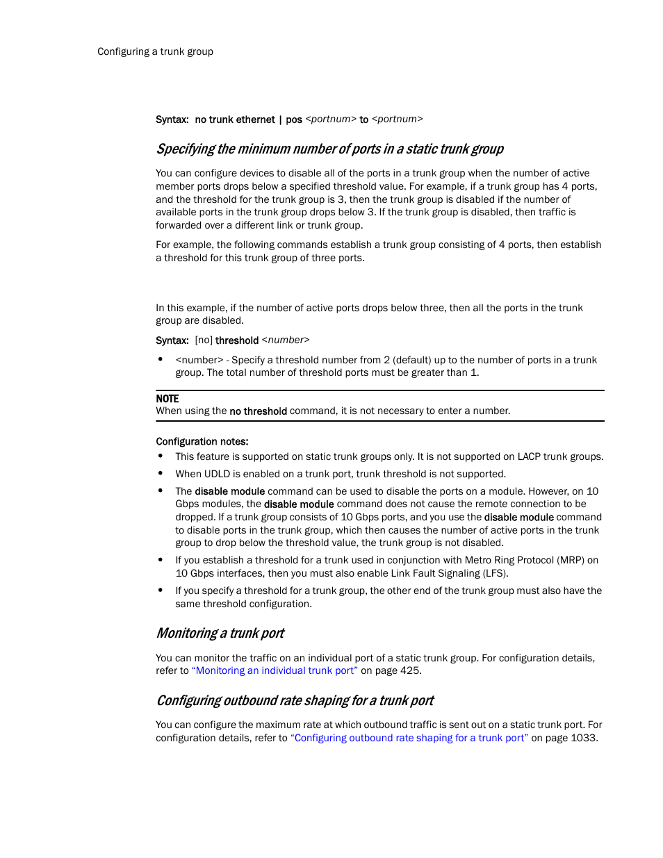 Monitoring a trunk port, Configuring outbound rate shaping for a trunk port | Brocade TurboIron 24X Series Configuration Guide User Manual | Page 376 / 1116