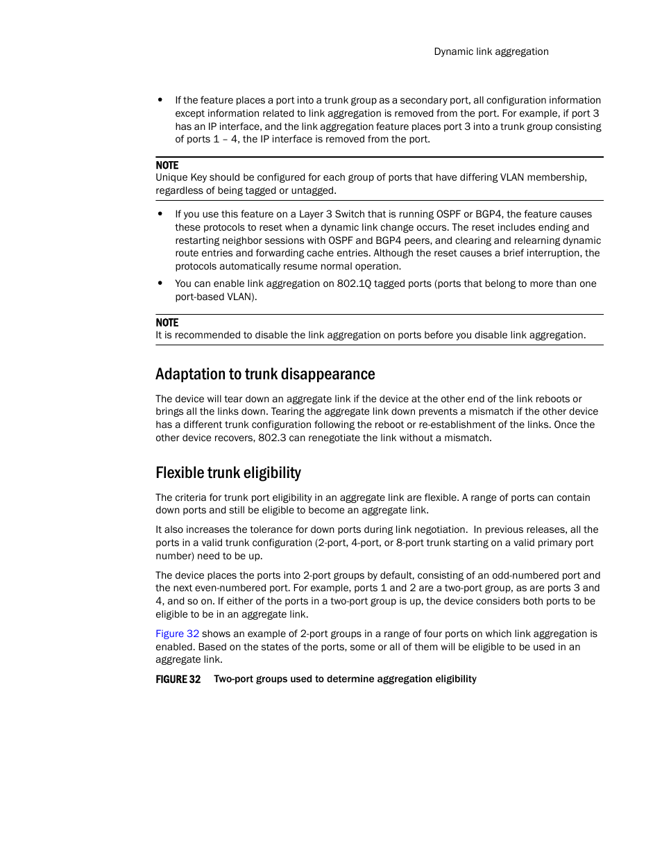 Adaptation to trunk disappearance, Flexible trunk eligibility | Brocade TurboIron 24X Series Configuration Guide User Manual | Page 381 / 1116