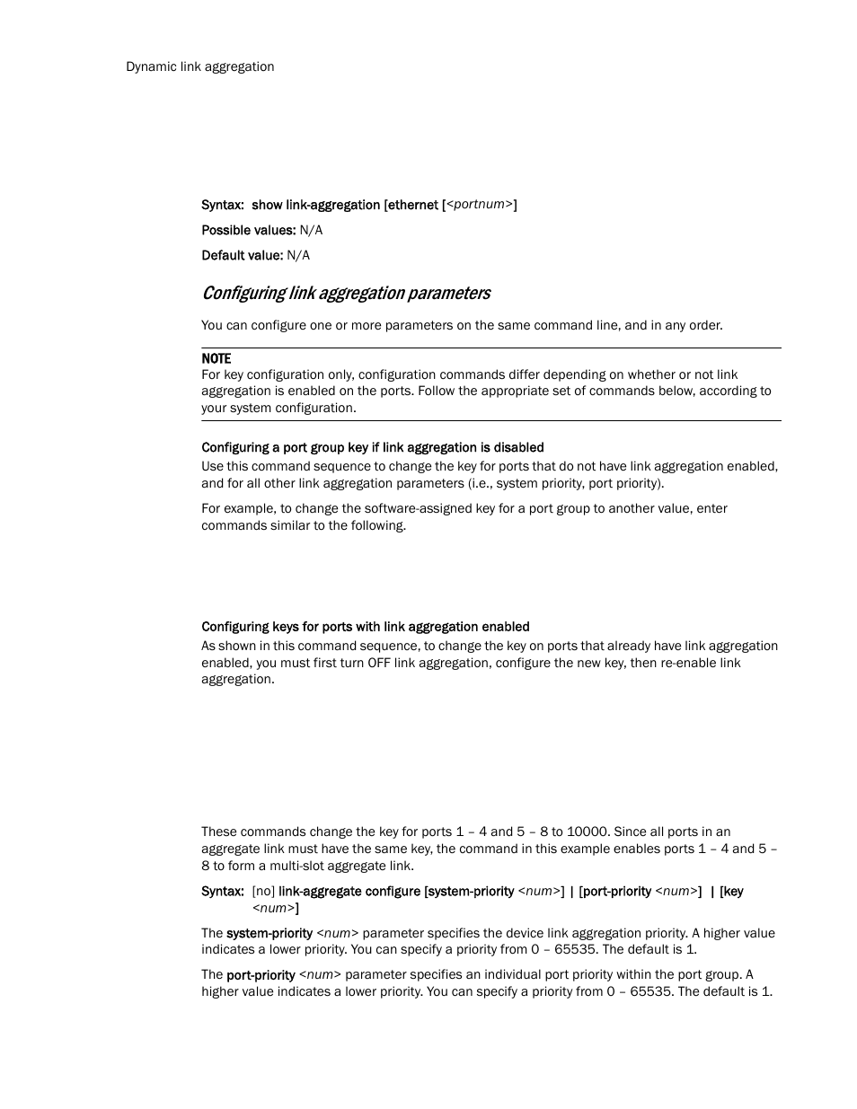Configuring, Keys for ports with link aggregation enabled, Configuring link aggregation parameters | Brocade TurboIron 24X Series Configuration Guide User Manual | Page 388 / 1116