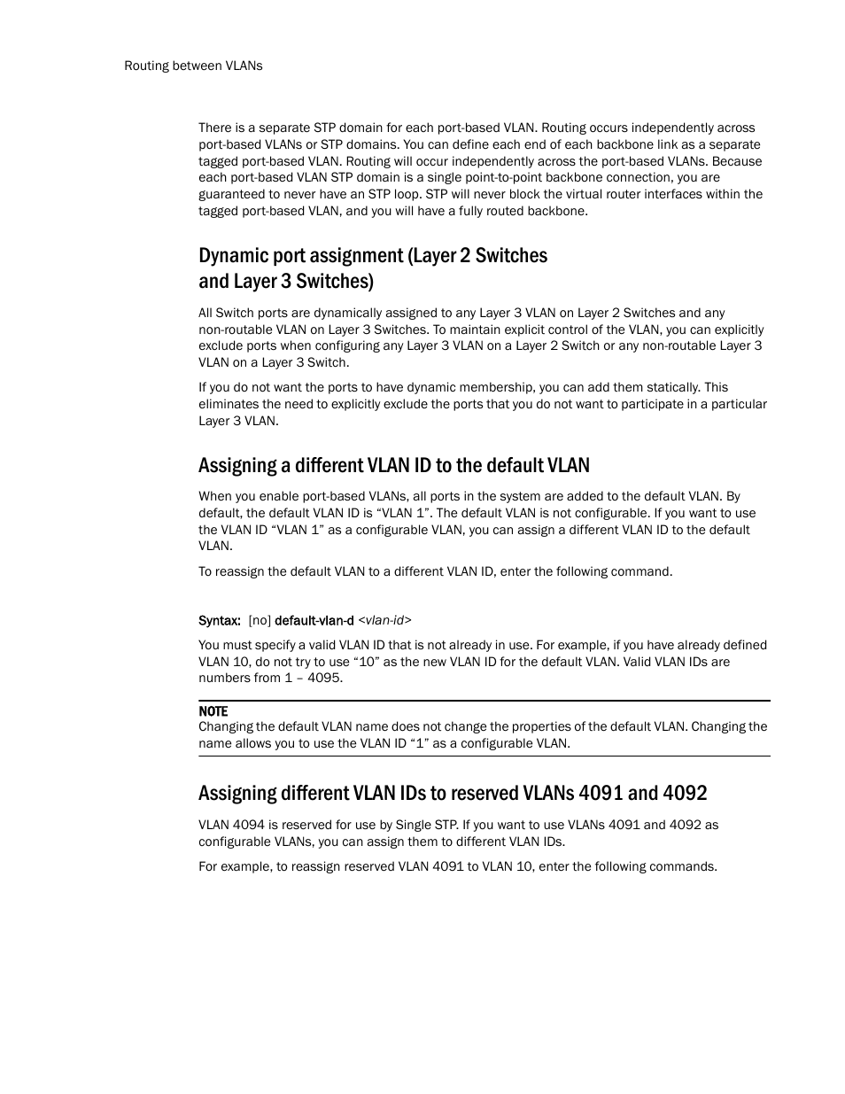 Assigning a different vlan id to the default vlan | Brocade TurboIron 24X Series Configuration Guide User Manual | Page 410 / 1116