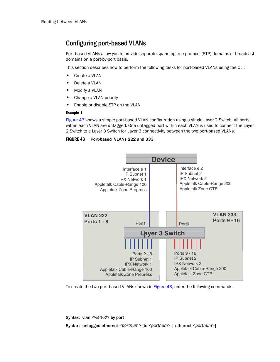 Configuring port-based vlans, Device, Layer 3 switch | Brocade TurboIron 24X Series Configuration Guide User Manual | Page 412 / 1116