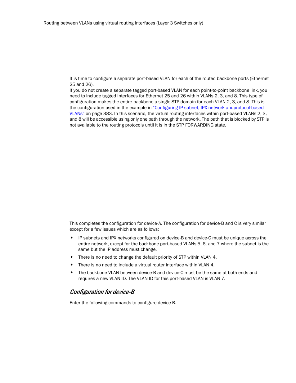 Configuration for device-b | Brocade TurboIron 24X Series Configuration Guide User Manual | Page 422 / 1116