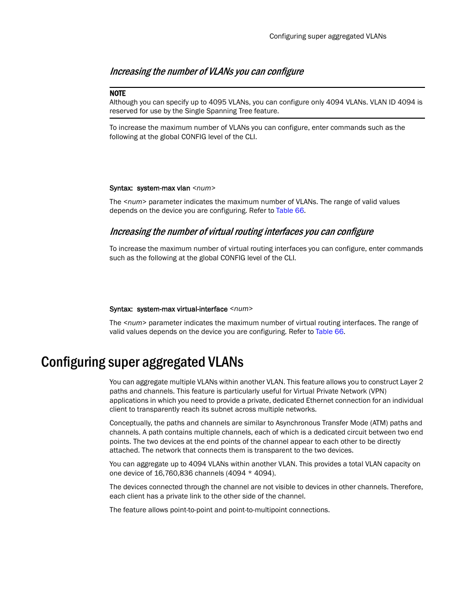 Configuring super aggregated vlans, Configuring super aggregated, Vlans | Increasing the number of vlans you can configure | Brocade TurboIron 24X Series Configuration Guide User Manual | Page 433 / 1116