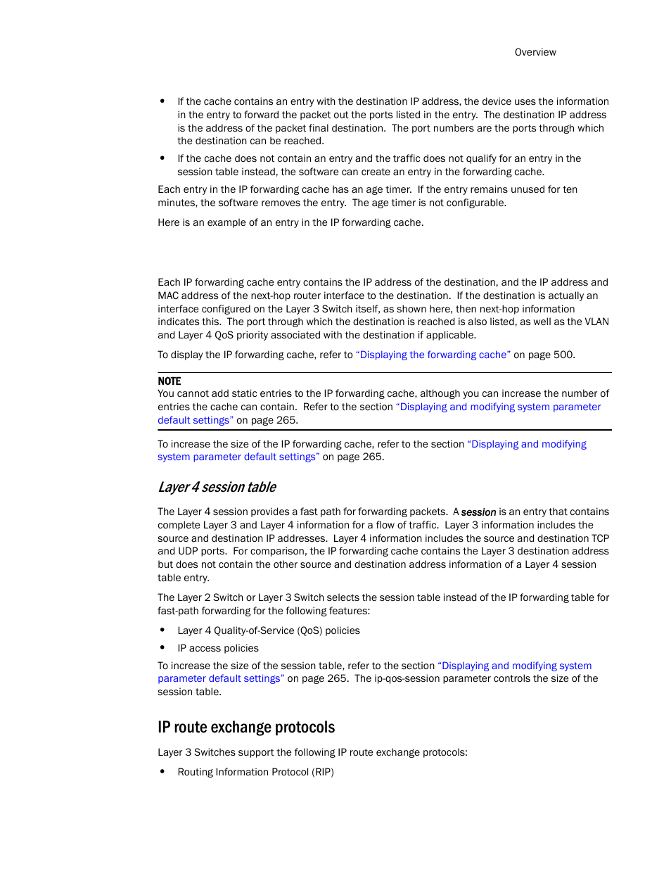 Ip route exchange protocols, Layer 4 session table | Brocade TurboIron 24X Series Configuration Guide User Manual | Page 473 / 1116