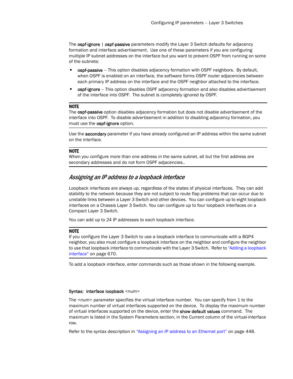 Assigning an ip address to a loopback interface | Brocade TurboIron 24X Series Configuration Guide User Manual | Page 483 / 1116