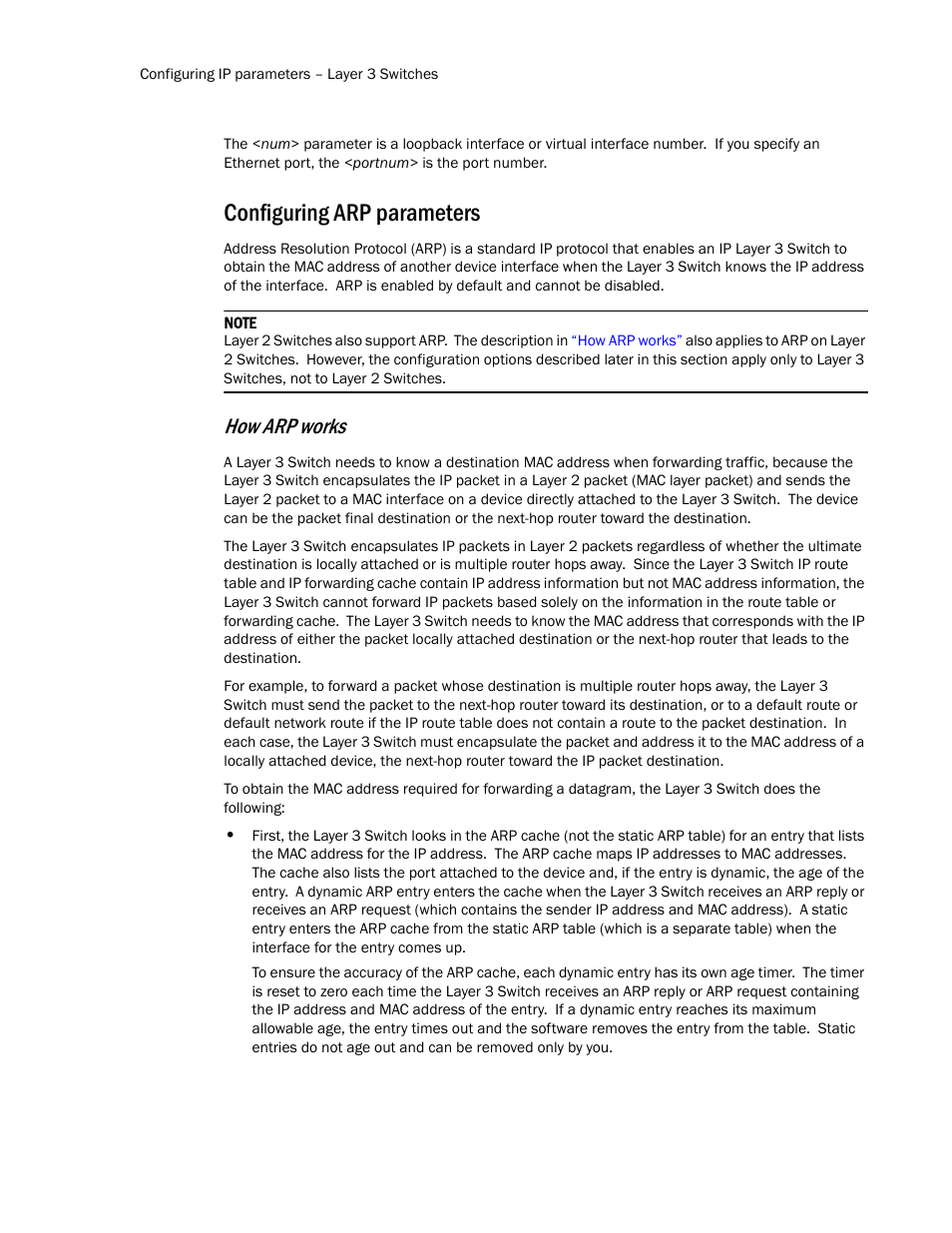 Configuring arp parameters, How arp works | Brocade TurboIron 24X Series Configuration Guide User Manual | Page 492 / 1116