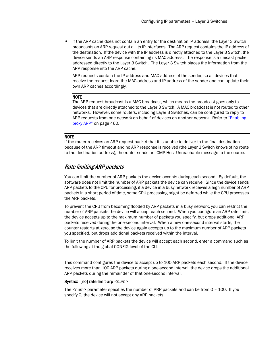 Rate limiting arp packets | Brocade TurboIron 24X Series Configuration Guide User Manual | Page 493 / 1116