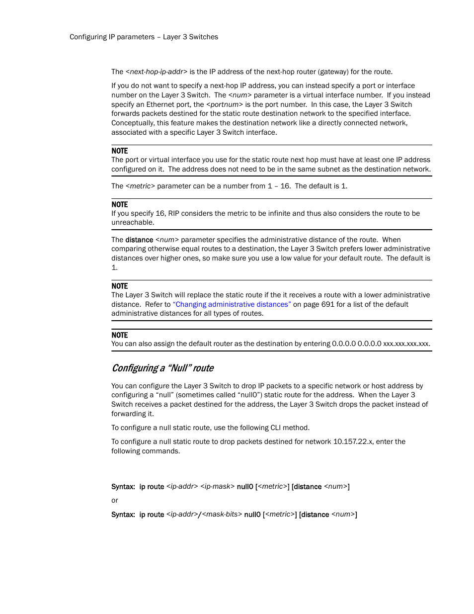 Configuring a “null” route | Brocade TurboIron 24X Series Configuration Guide User Manual | Page 502 / 1116