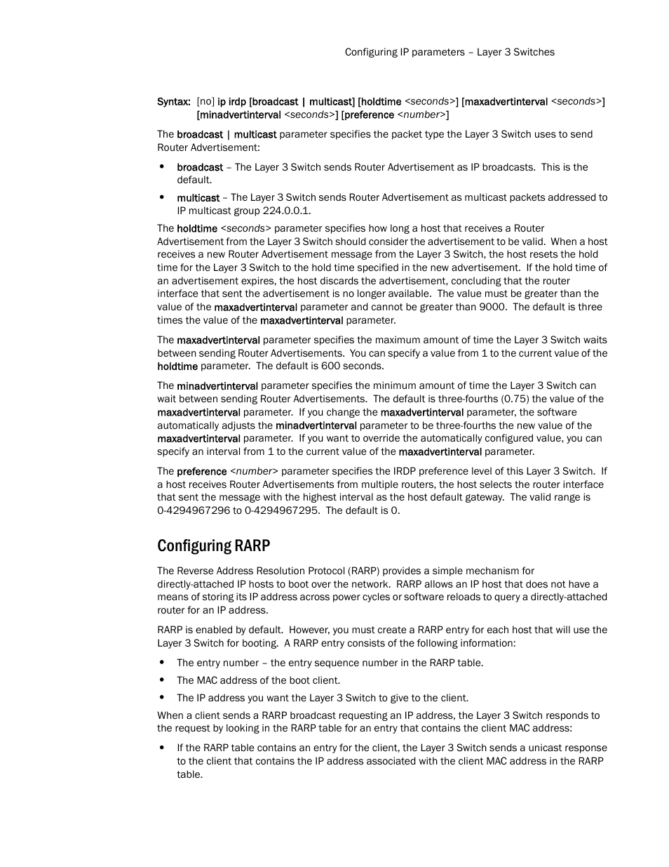 Configuring rarp | Brocade TurboIron 24X Series Configuration Guide User Manual | Page 513 / 1116