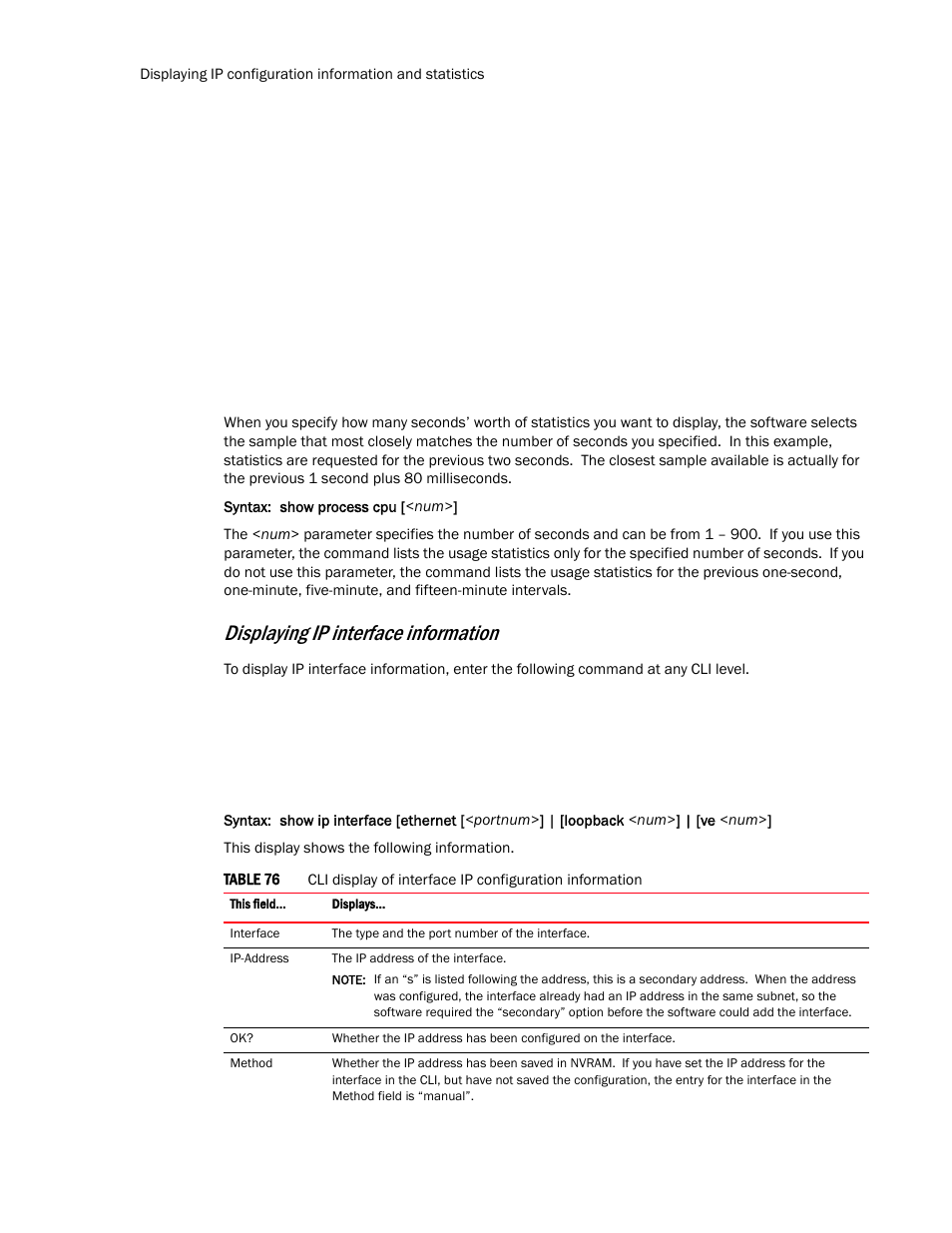 Displaying ip interface information | Brocade TurboIron 24X Series Configuration Guide User Manual | Page 530 / 1116