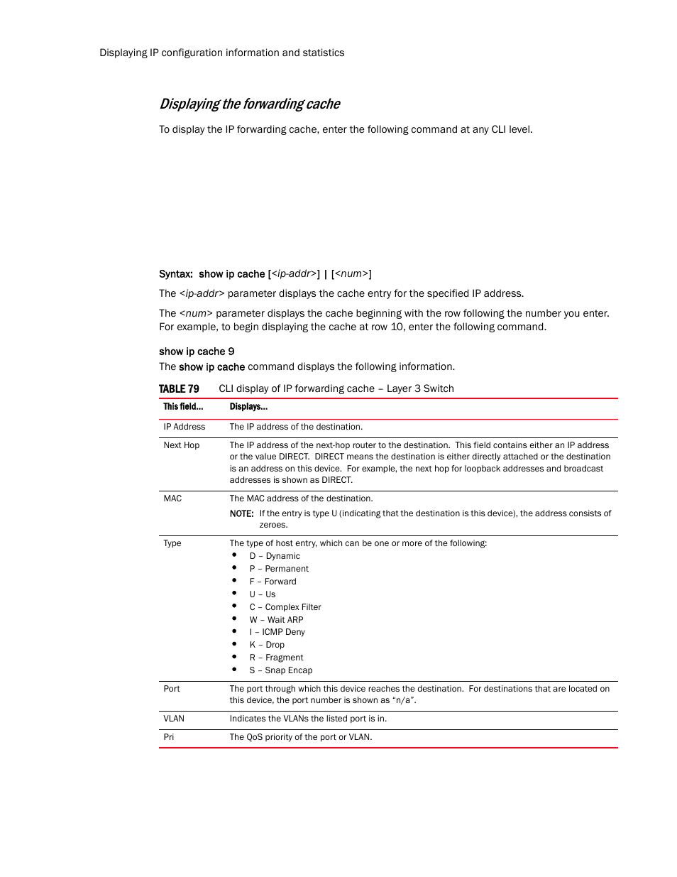 Displaying the forwarding cache | Brocade TurboIron 24X Series Configuration Guide User Manual | Page 534 / 1116