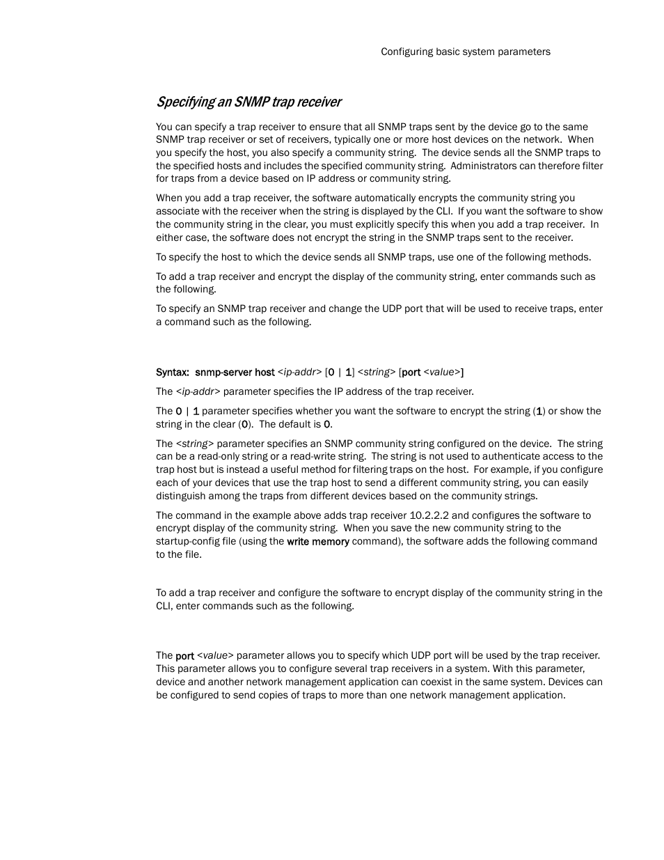 Specifying an snmp trap receiver | Brocade TurboIron 24X Series Configuration Guide User Manual | Page 57 / 1116