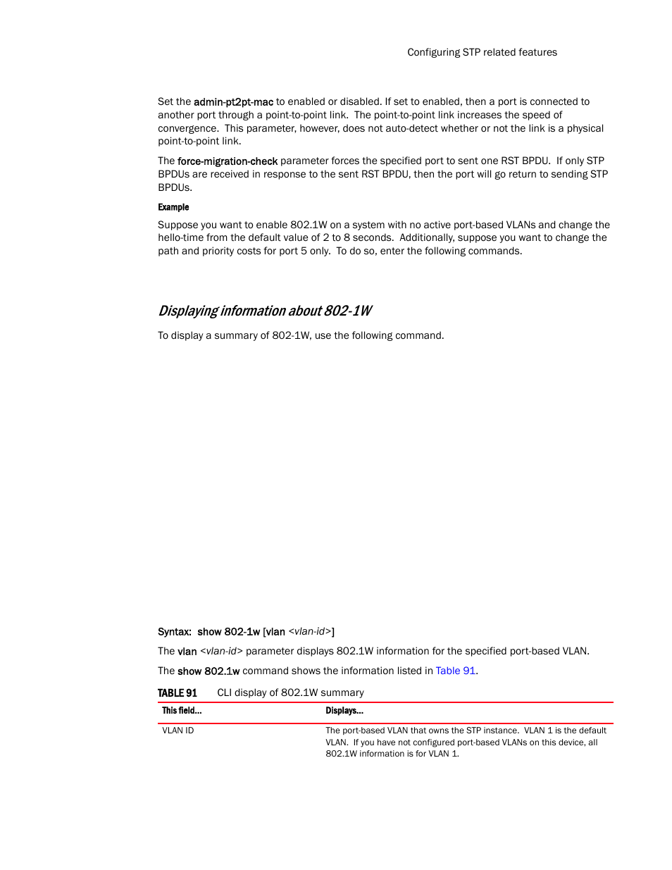 Displaying information about 802-1w | Brocade TurboIron 24X Series Configuration Guide User Manual | Page 591 / 1116