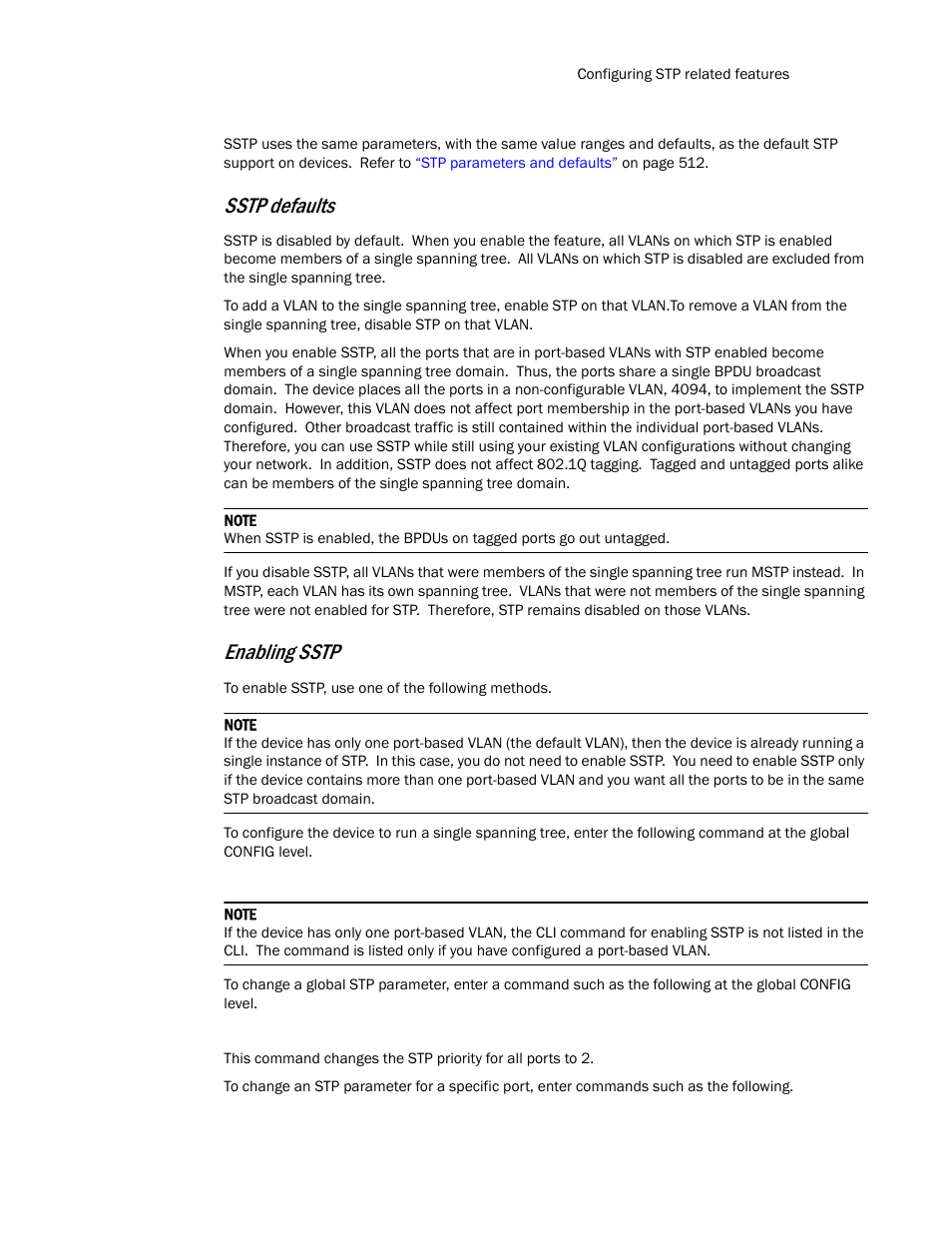 Sstp defaults, Enabling sstp | Brocade TurboIron 24X Series Configuration Guide User Manual | Page 601 / 1116