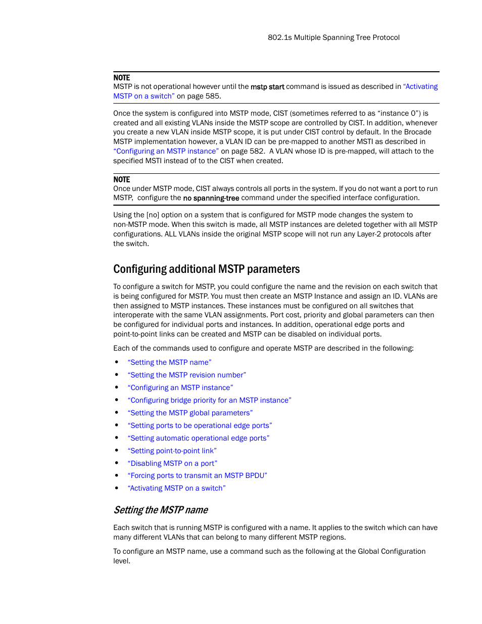 Configuring additional mstp parameters, Setting the mstp name | Brocade TurboIron 24X Series Configuration Guide User Manual | Page 615 / 1116