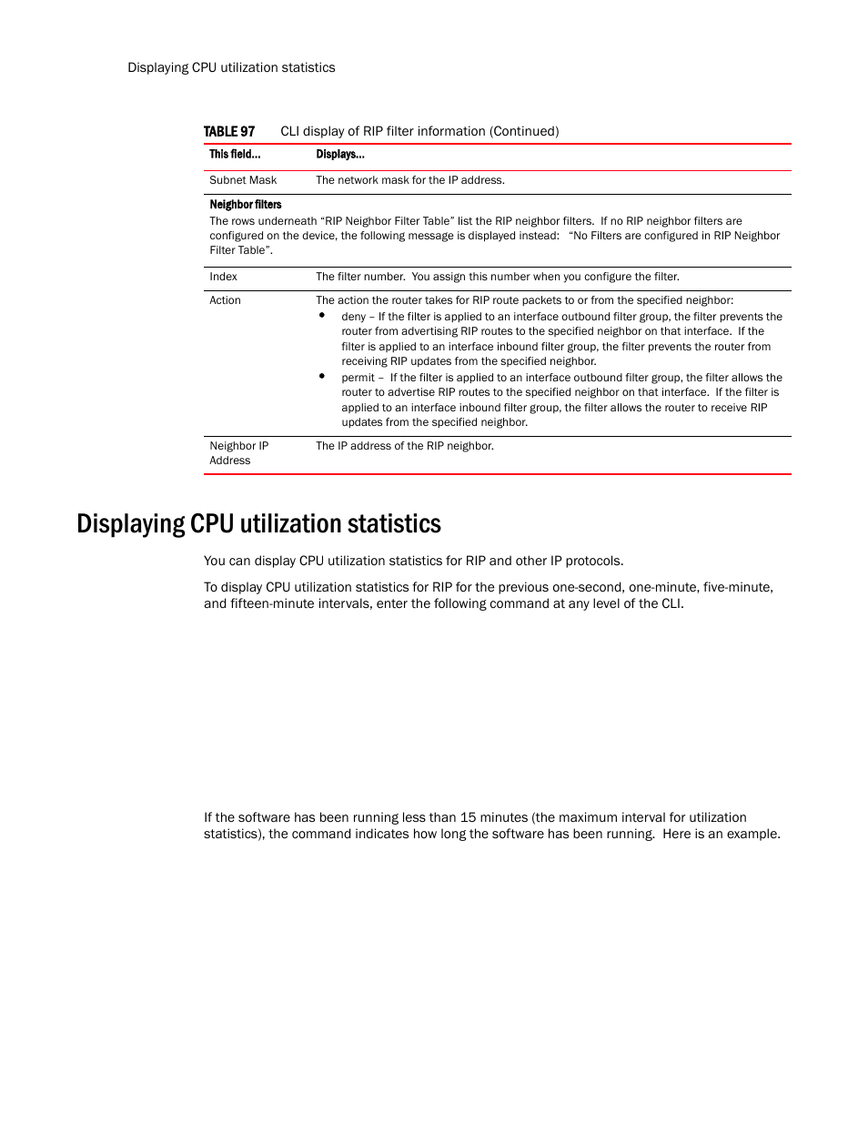 Displaying cpu utilization statistics | Brocade TurboIron 24X Series Configuration Guide User Manual | Page 636 / 1116