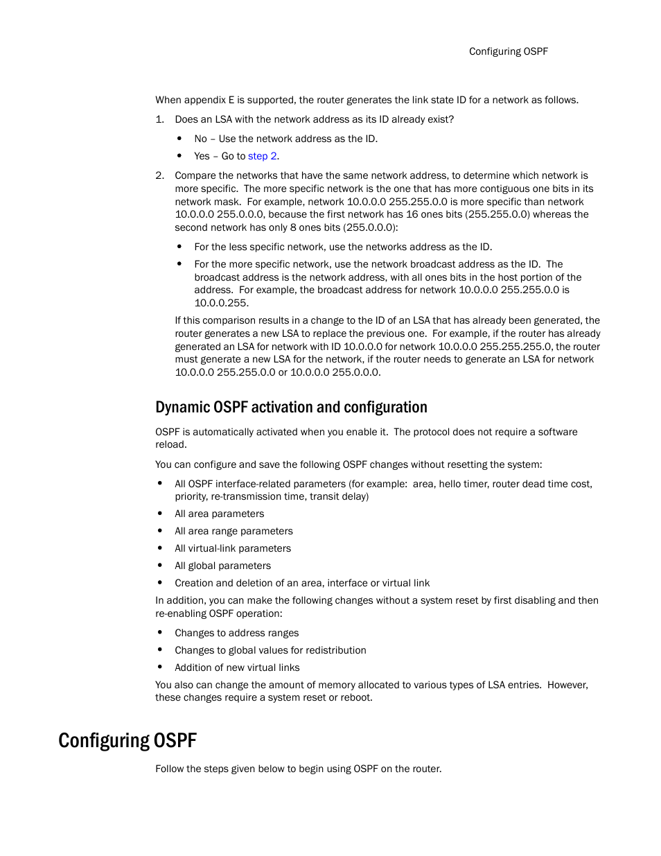 Dynamic ospf activation and configuration, Configuring ospf | Brocade TurboIron 24X Series Configuration Guide User Manual | Page 647 / 1116