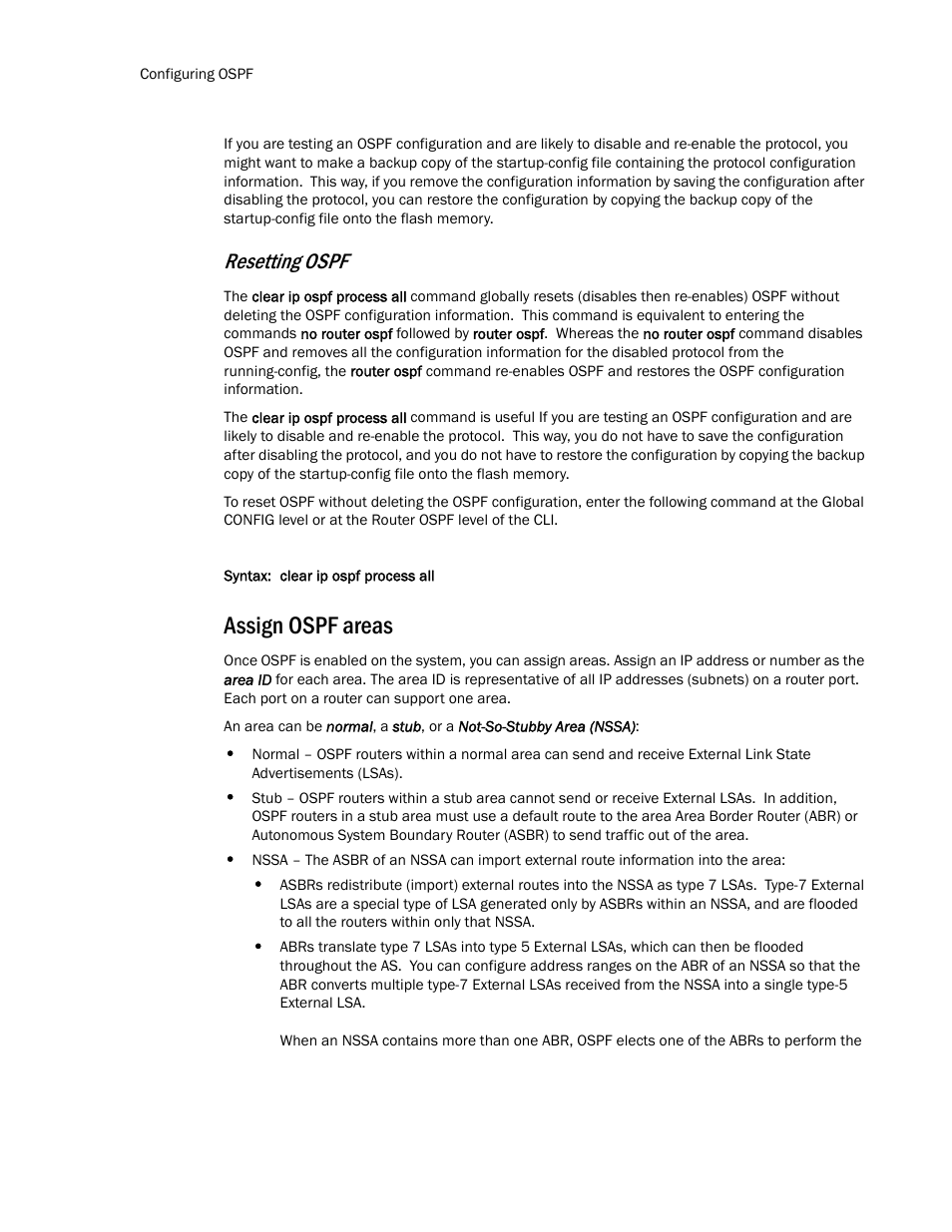 Assign ospf areas, Resetting ospf | Brocade TurboIron 24X Series Configuration Guide User Manual | Page 650 / 1116