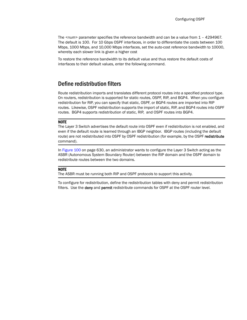 Define redistribution filters | Brocade TurboIron 24X Series Configuration Guide User Manual | Page 663 / 1116