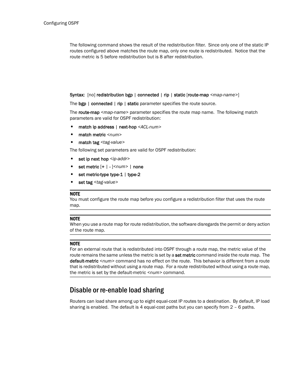 Disable or re-enable load sharing | Brocade TurboIron 24X Series Configuration Guide User Manual | Page 670 / 1116