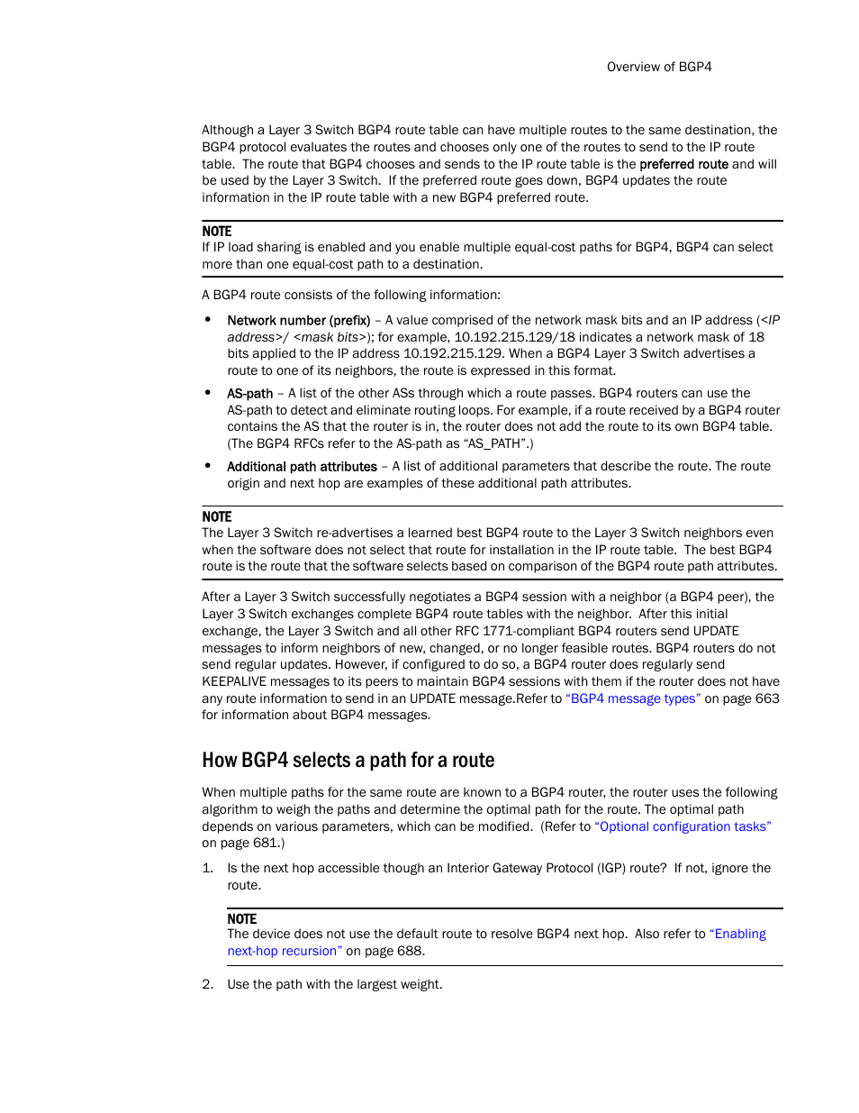 How bgp4 selects a path for a route | Brocade TurboIron 24X Series Configuration Guide User Manual | Page 695 / 1116