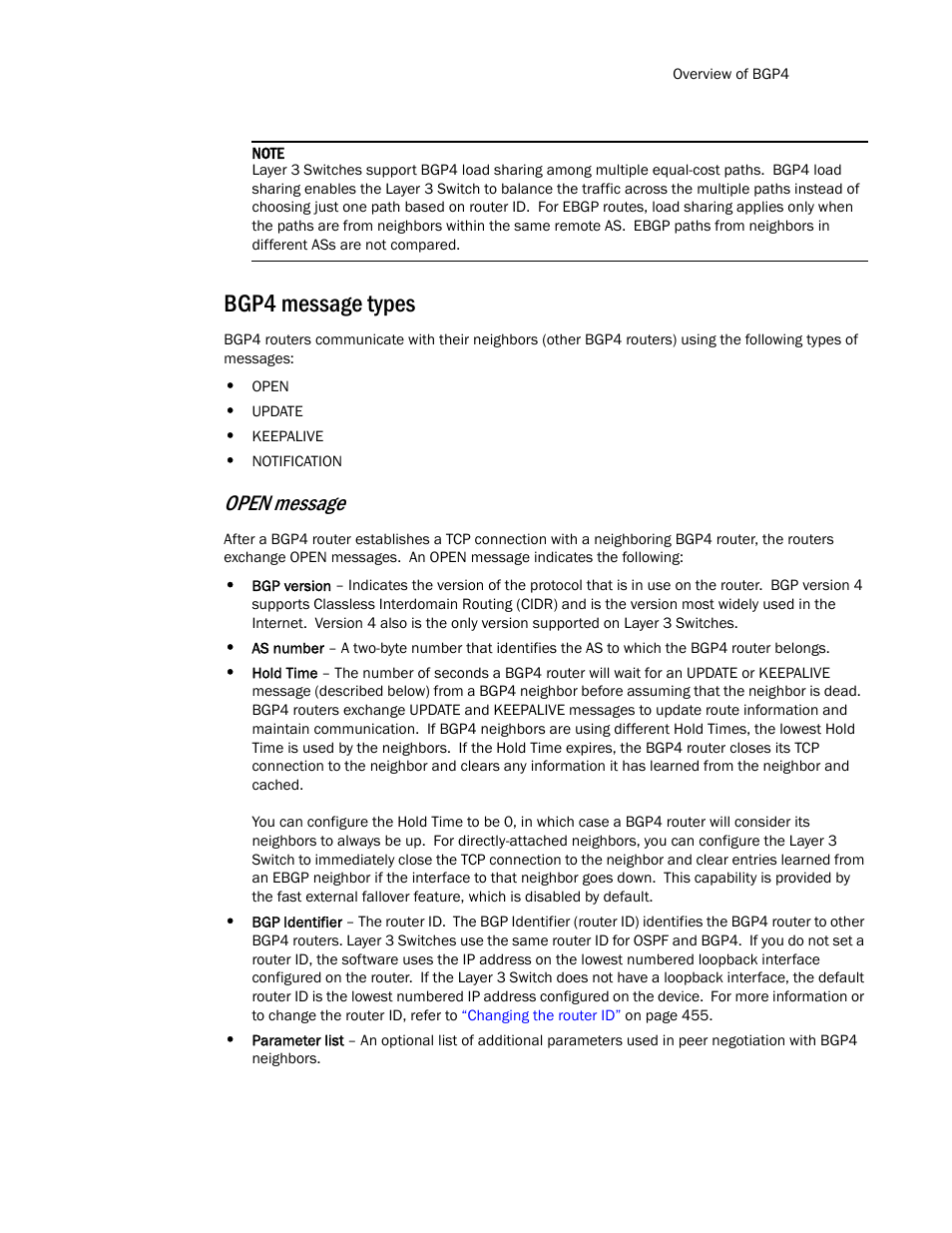 Bgp4 message types, Open message | Brocade TurboIron 24X Series Configuration Guide User Manual | Page 697 / 1116