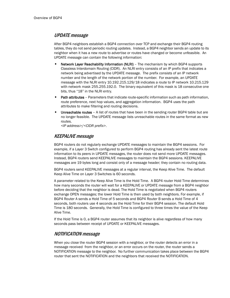 Update message, Keepalive message, Notification message | Brocade TurboIron 24X Series Configuration Guide User Manual | Page 698 / 1116
