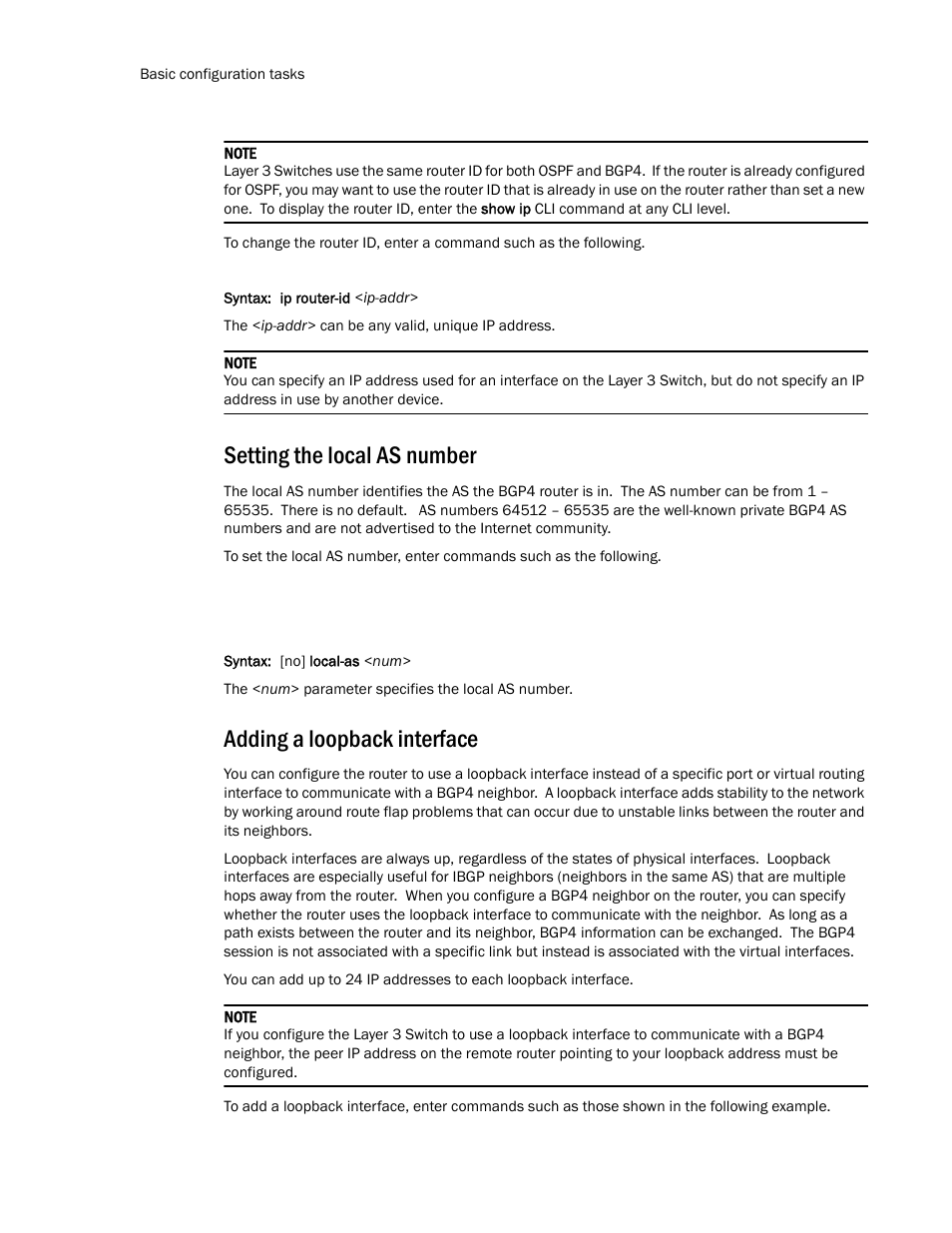 Setting the local as number, Adding a loopback interface, Adding a loopback | Interface | Brocade TurboIron 24X Series Configuration Guide User Manual | Page 704 / 1116
