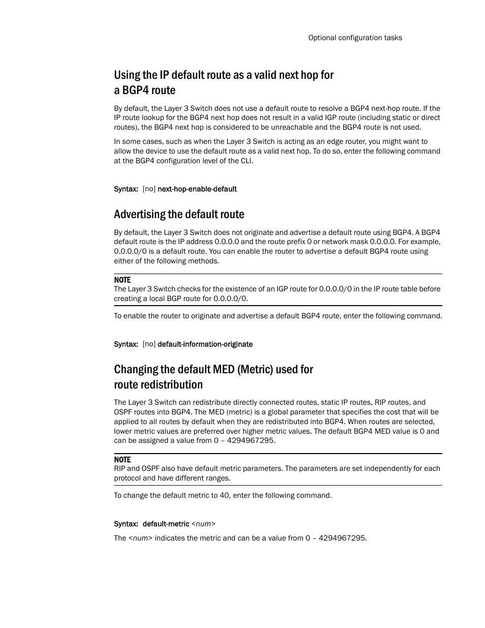 Advertising the default route | Brocade TurboIron 24X Series Configuration Guide User Manual | Page 721 / 1116