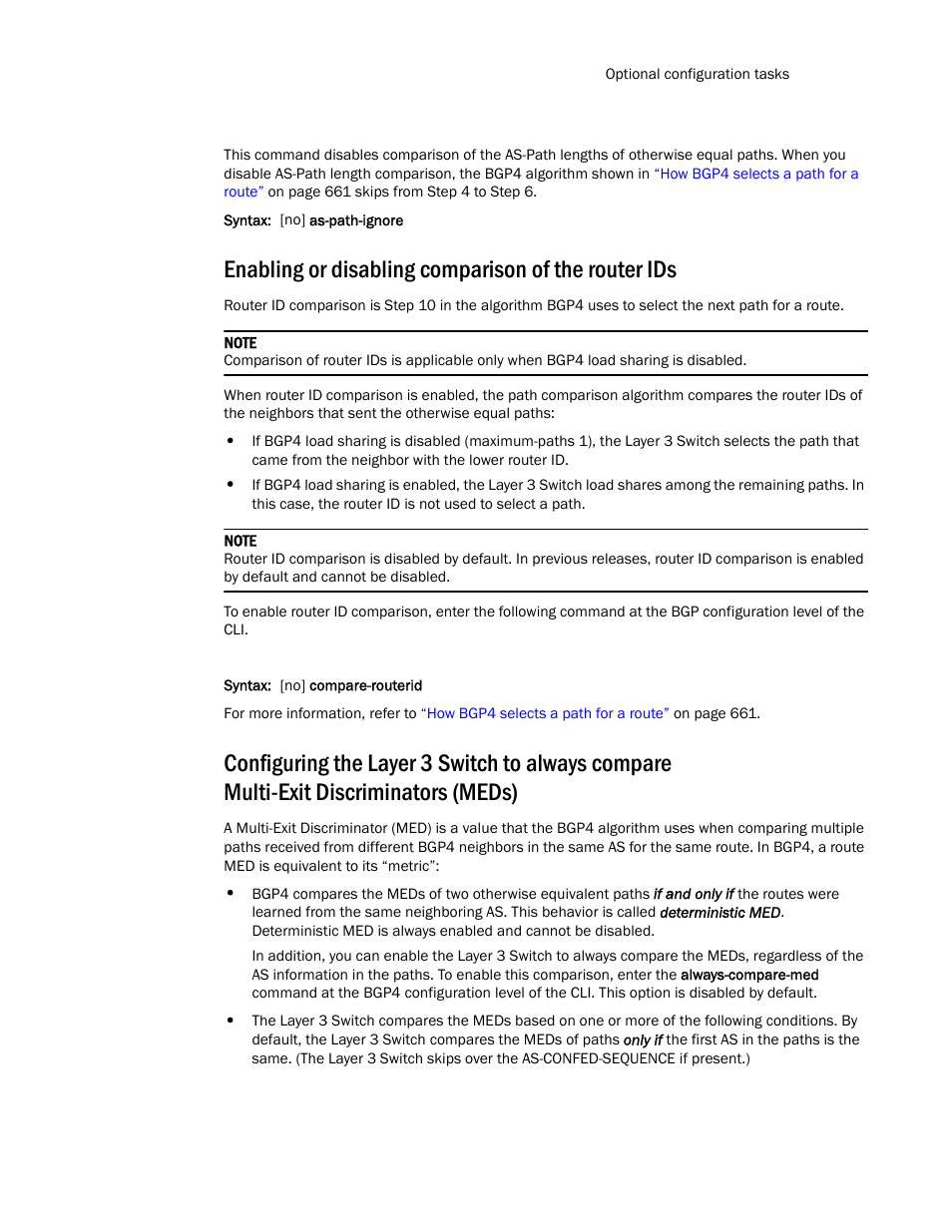 Enabling or disabling comparison of the router ids | Brocade TurboIron 24X Series Configuration Guide User Manual | Page 727 / 1116