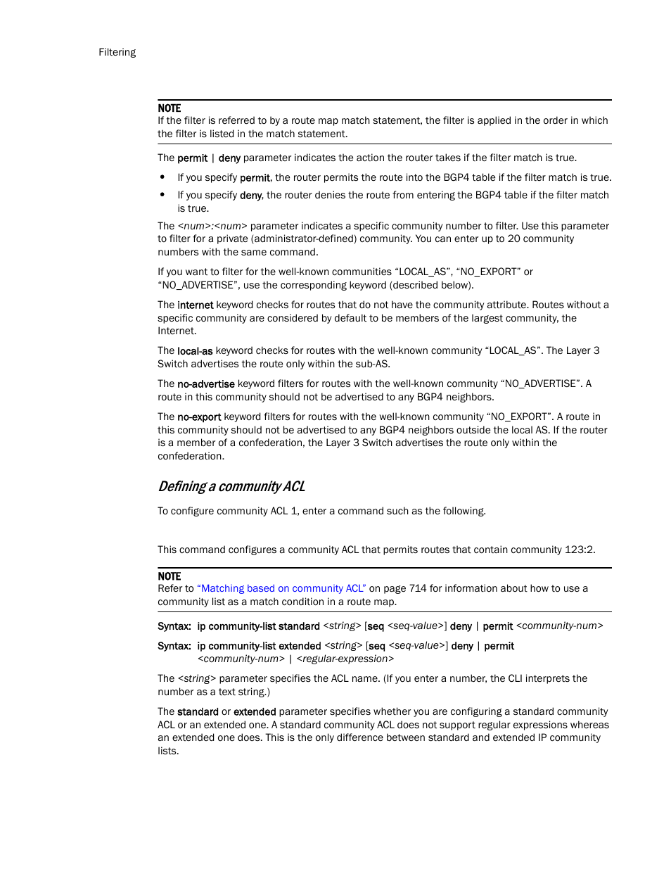 Defining a community acl | Brocade TurboIron 24X Series Configuration Guide User Manual | Page 742 / 1116