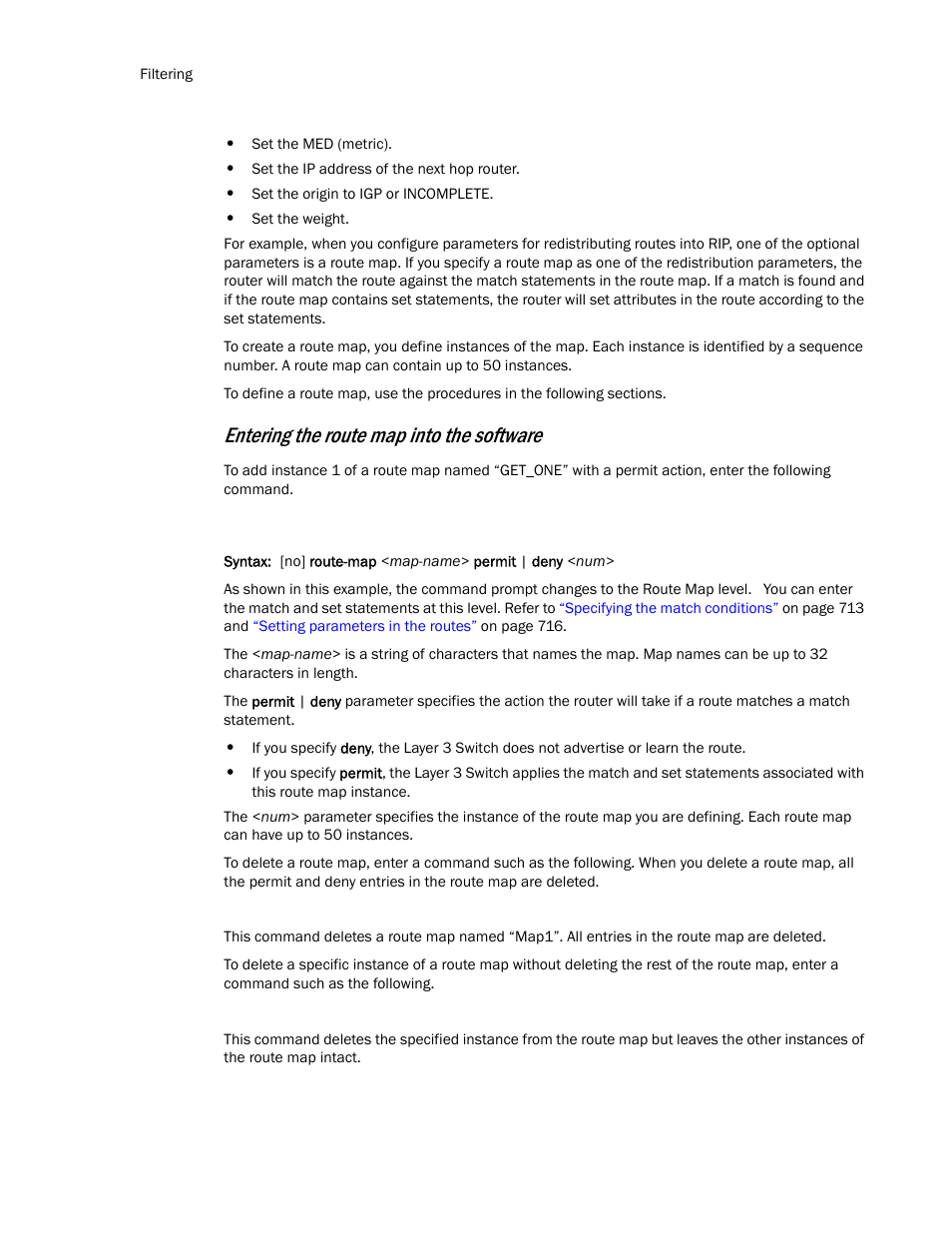 Entering the route map into the software | Brocade TurboIron 24X Series Configuration Guide User Manual | Page 746 / 1116