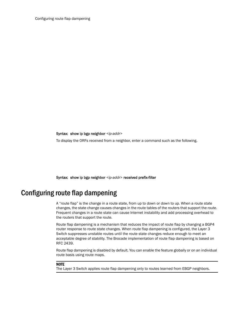 Configuring route flap dampening | Brocade TurboIron 24X Series Configuration Guide User Manual | Page 756 / 1116