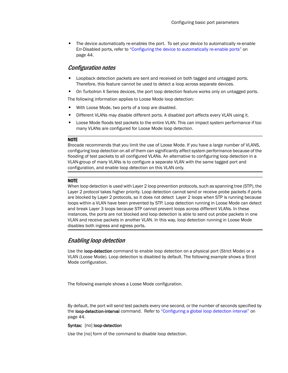 Enabling loop detection | Brocade TurboIron 24X Series Configuration Guide User Manual | Page 77 / 1116